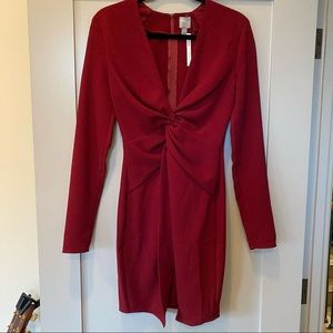 Long Sleeve Tall Red Rouched Dress